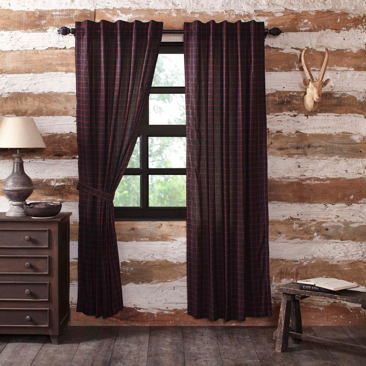 Rory Panel Set Windowpane Plaid Farmhouse Rustic Cabin Country