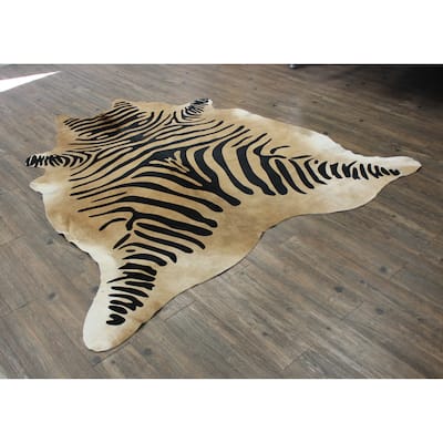 Hair-on Cowhide Real Leather Zebra Print In Camel and Black - 5' x 7'