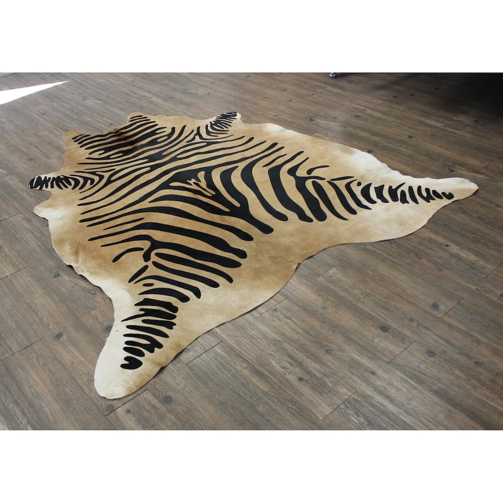 Hair-on Cowhide Real Leather Zebra Print In Camel and Black - 5' x 7'