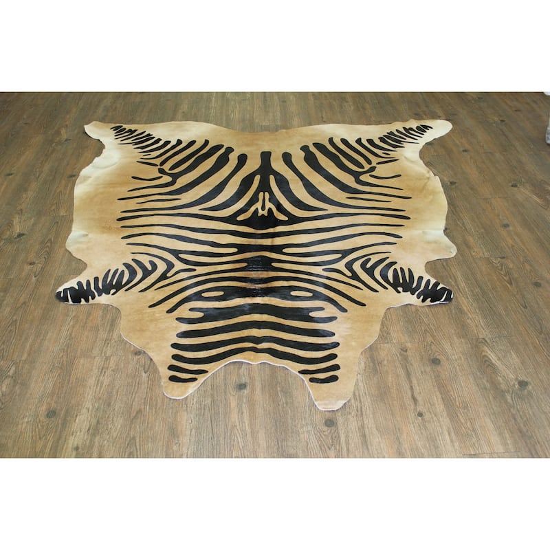 Hair-on Cowhide Real Leather Zebra Print In Camel and Black - 5' x 7'