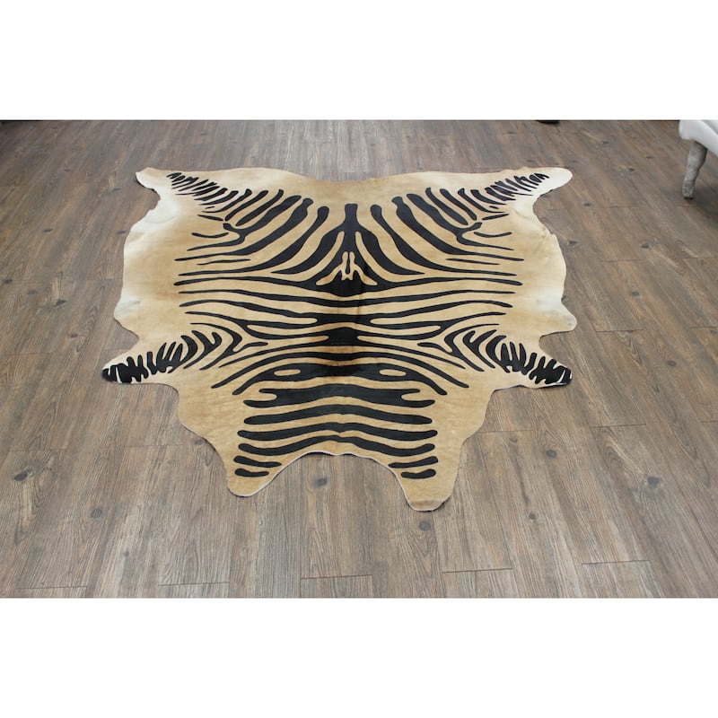 Hair-on Cowhide Real Leather Zebra Print In Camel and Black - 5' x 7'