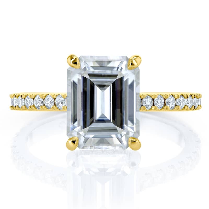Annello by Kobelli 14k Gold 2 7/8ct TGW Emerald-cut Moissanite and Diamond Engagement Ring