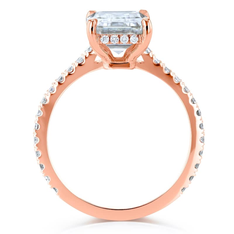 Annello by Kobelli 14k Gold 2 7/8ct TGW Emerald-cut Moissanite and Diamond Engagement Ring