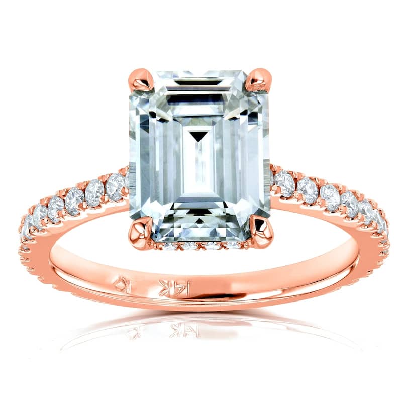 Annello by Kobelli 14k Gold 2 7/8ct TGW Emerald-cut Moissanite and Diamond Engagement Ring