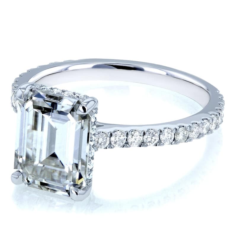 Annello by Kobelli 14k Gold 2 7/8ct TGW Emerald-cut Moissanite and Diamond Engagement Ring