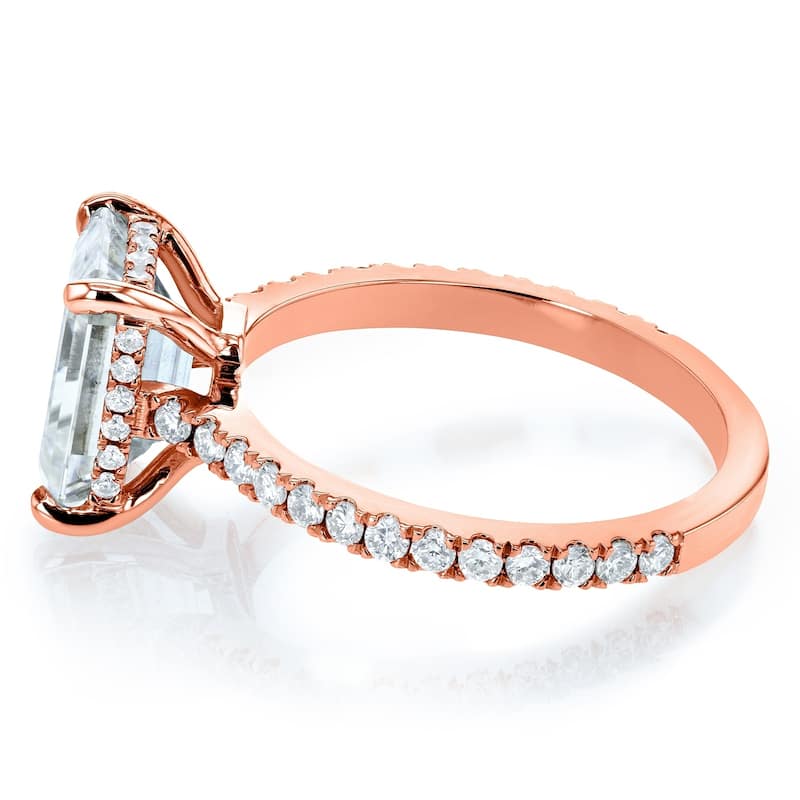 Annello by Kobelli 14k Gold 2 7/8ct TGW Emerald-cut Moissanite and Diamond Engagement Ring