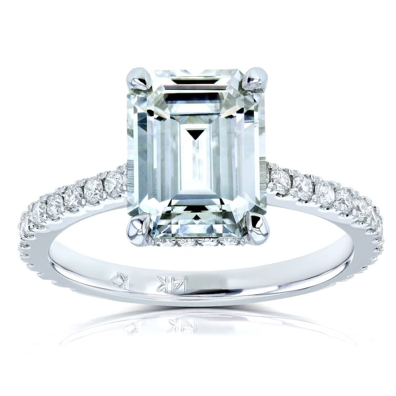 Annello by Kobelli 14k Gold 2 7/8ct TGW Emerald-cut Moissanite and Diamond Engagement Ring