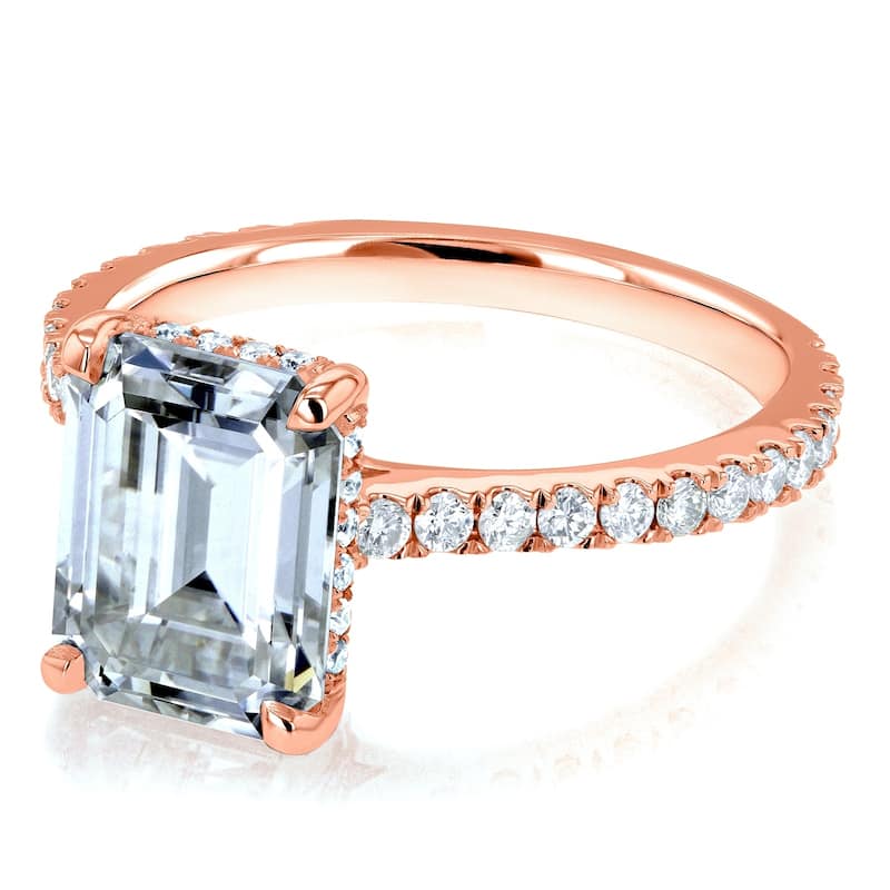 Annello by Kobelli 14k Gold 2 7/8ct TGW Emerald-cut Moissanite and Diamond Engagement Ring