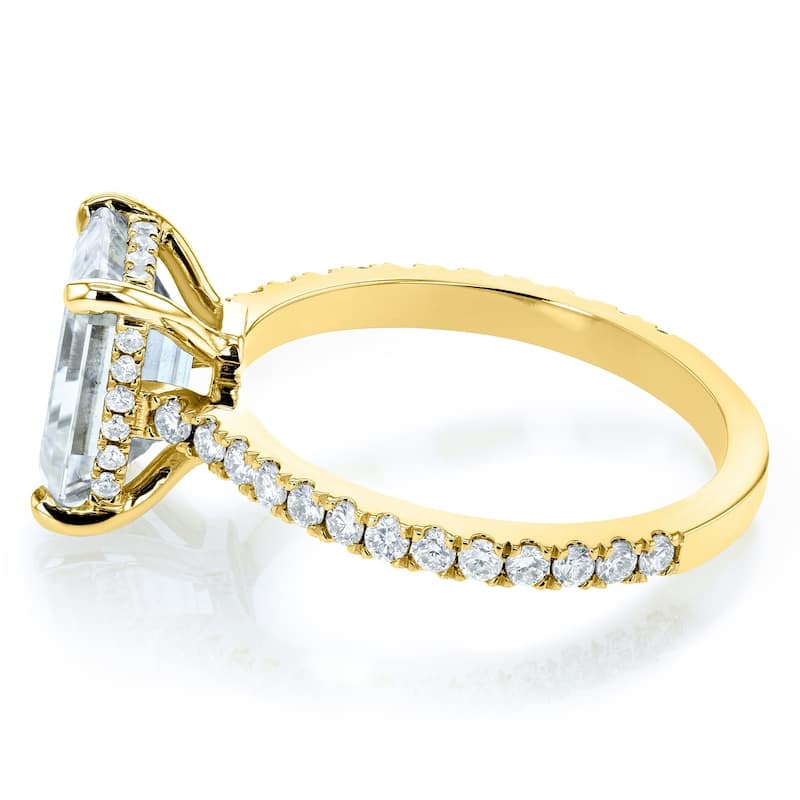 Annello by Kobelli 14k Gold 2 7/8ct TGW Emerald-cut Moissanite and Diamond Engagement Ring