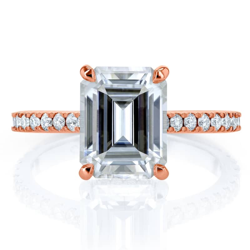 Annello by Kobelli 14k Gold 2 7/8ct TGW Emerald-cut Moissanite and Diamond Engagement Ring
