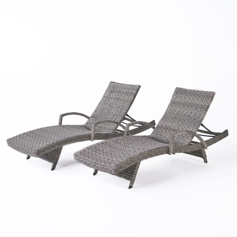 Crete Outdoor Armed Aluminum Wicker Chaise Lounge (Set of 2) by Christopher Knight Home
