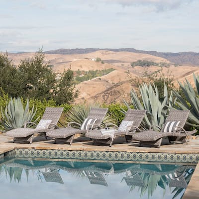 Crete Outdoor Armed Aluminum Wicker Chaise Lounge (Set of 4) by Christopher Knight Home