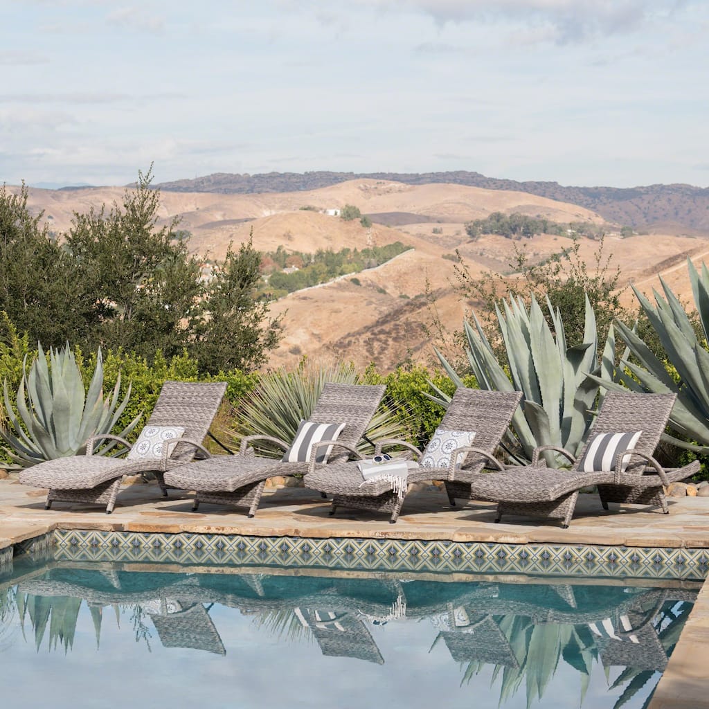 Crete Outdoor Armed Aluminum Wicker Chaise Lounge (Set of 4) by Christopher Knight Home