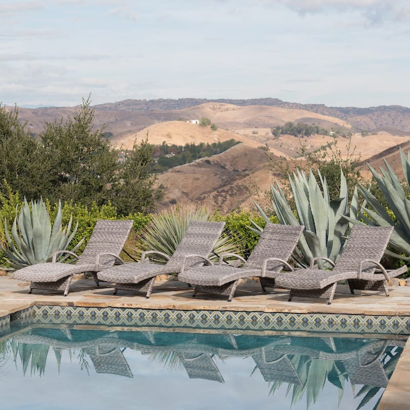 Crete Outdoor Armed Aluminum Wicker Chaise Lounge (Set of 4) by Christopher Knight Home