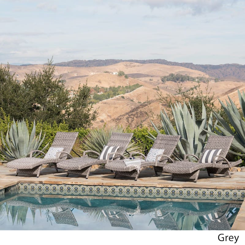 Crete Outdoor Armed Aluminum Wicker Chaise Lounge (Set of 4) by Christopher Knight Home