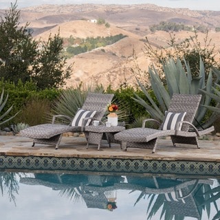 Crete Outdoor 3-piece Armed Aluminum Wicker Chaise Lounge Set by Christopher Knight Home