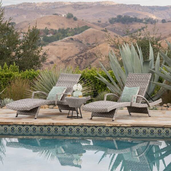 Crete Outdoor 3piece Armed Aluminum Wicker Chaise Lounge Set by Christopher Knight Home Bed