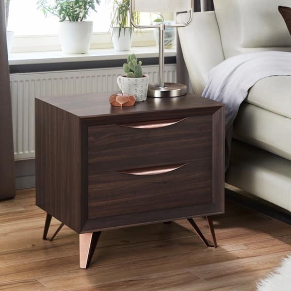 Shop Furniture Of America Umer Modern Brown 2 Drawer Nightstand Overstock 19483446