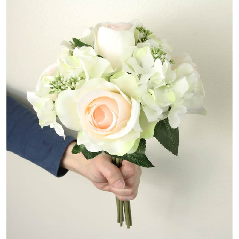 9-stem Faux Rose and Hydrangea Mixed Bouquet - N/A