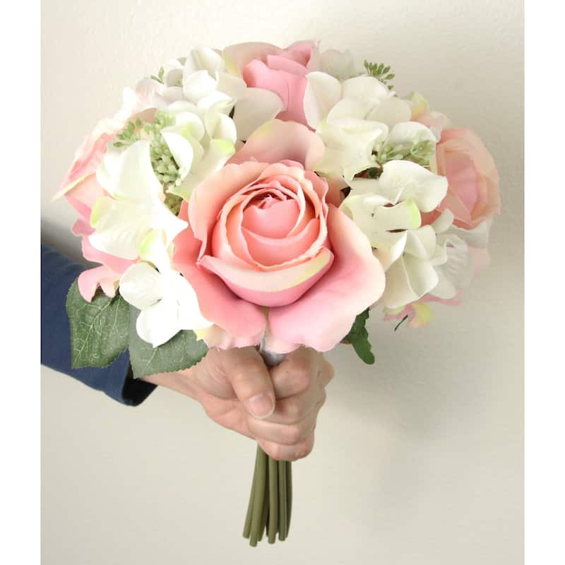 9-stem Faux Rose and Hydrangea Mixed Bouquet - N/A - GPB8359-BLUSH