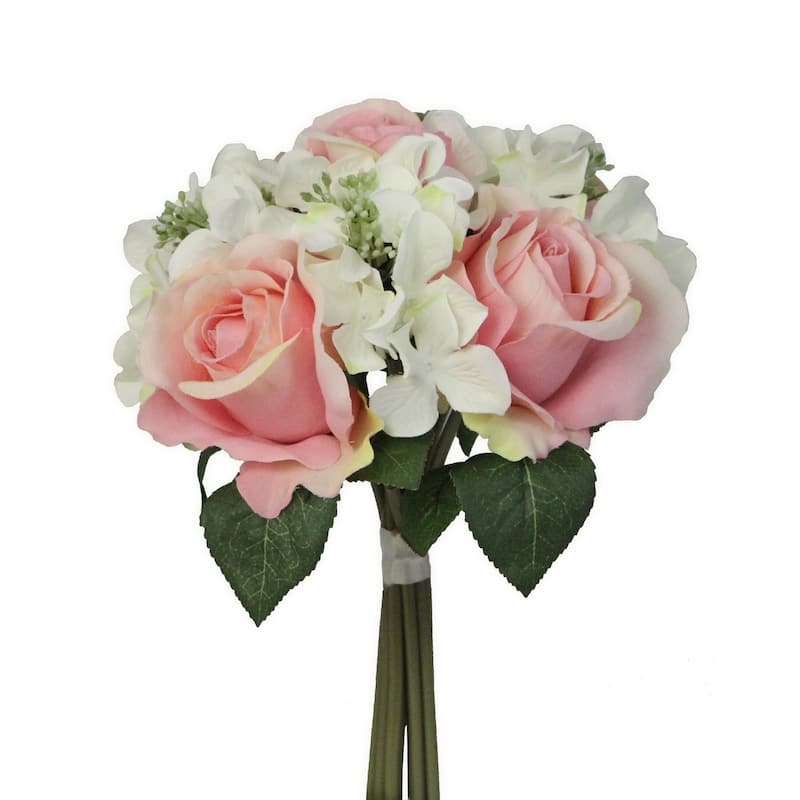 9-stem Faux Rose and Hydrangea Mixed Bouquet - N/A