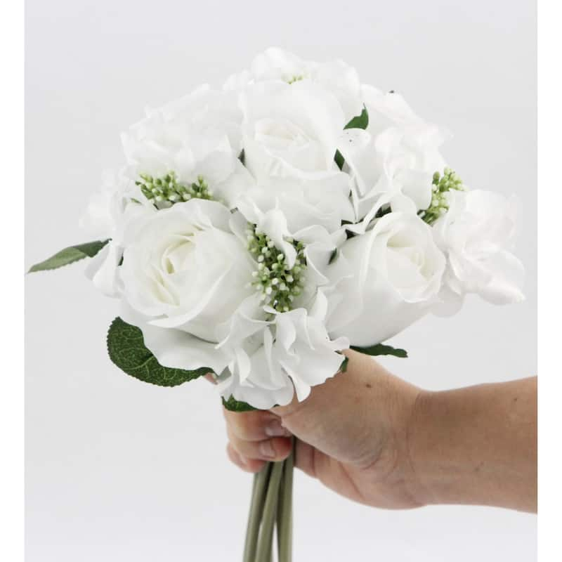 9-stem Faux Rose and Hydrangea Mixed Bouquet - N/A