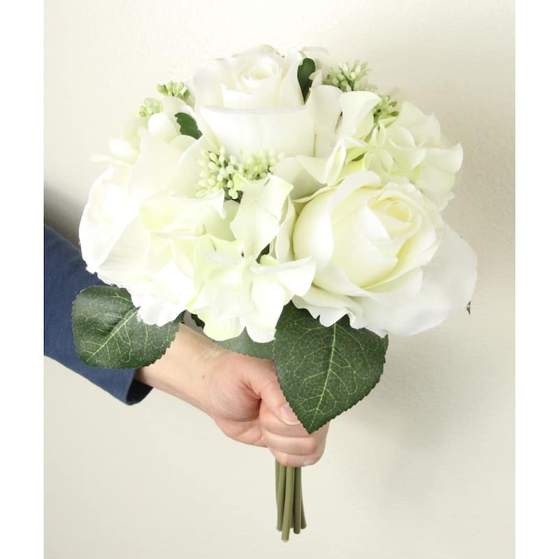 9-stem Faux Rose and Hydrangea Mixed Bouquet - N/A