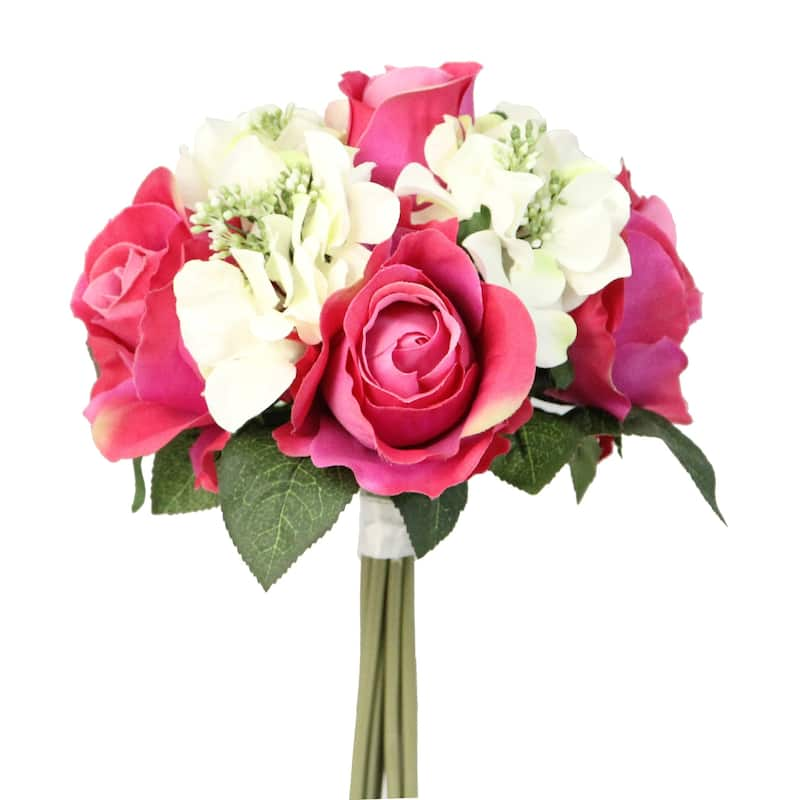 9-stem Faux Rose and Hydrangea Mixed Bouquet - N/A