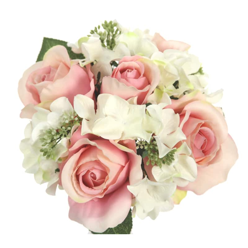 9-stem Faux Rose and Hydrangea Mixed Bouquet - N/A