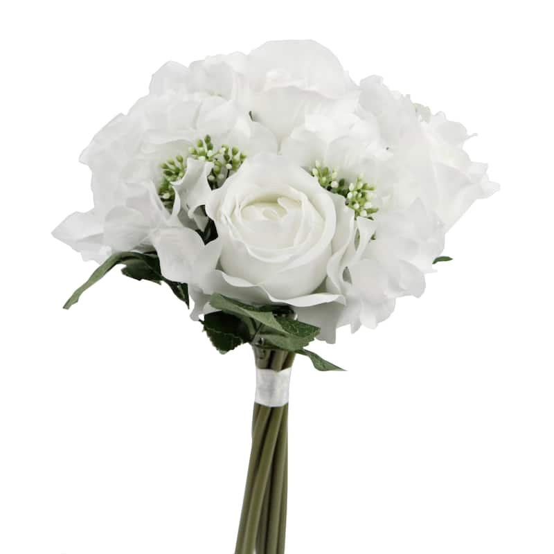 9-stem Faux Rose and Hydrangea Mixed Bouquet - N/A