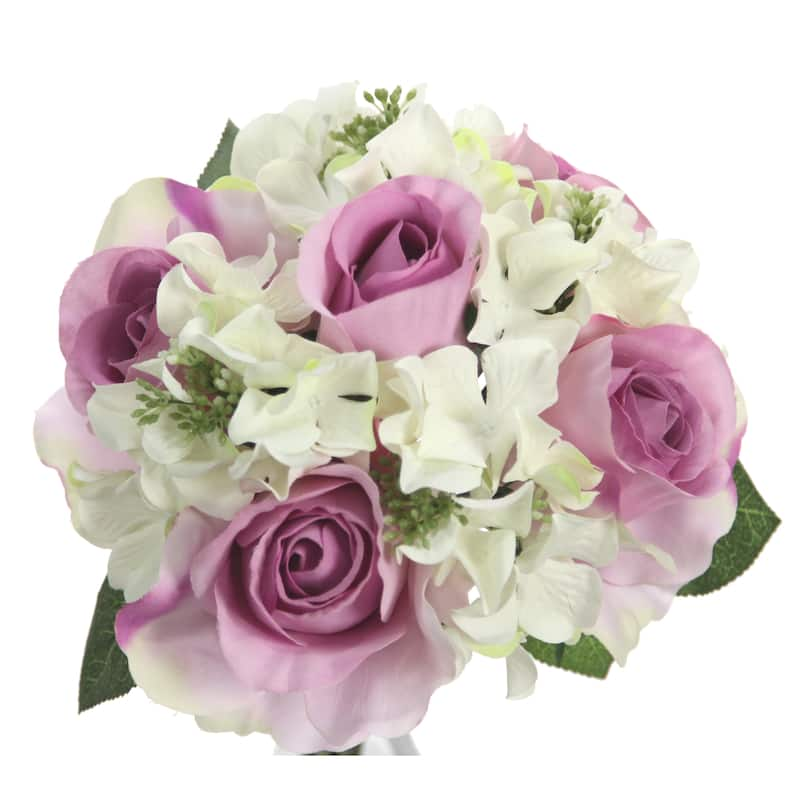 9-stem Faux Rose and Hydrangea Mixed Bouquet - N/A - GPB8359-LAV/CM