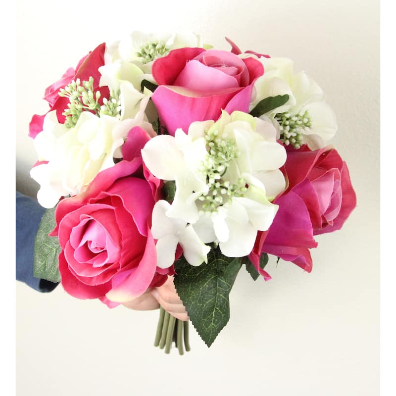 9-stem Faux Rose and Hydrangea Mixed Bouquet - N/A