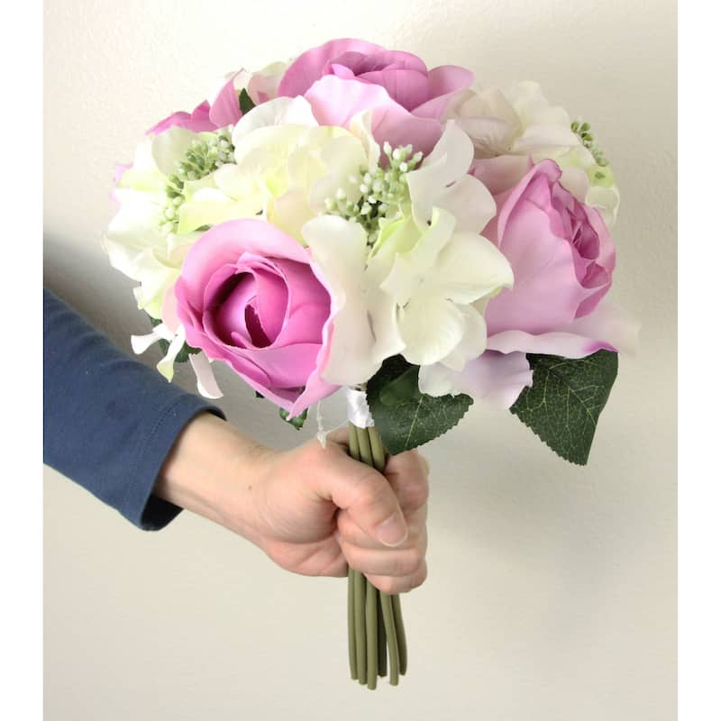 9-stem Faux Rose and Hydrangea Mixed Bouquet - N/A