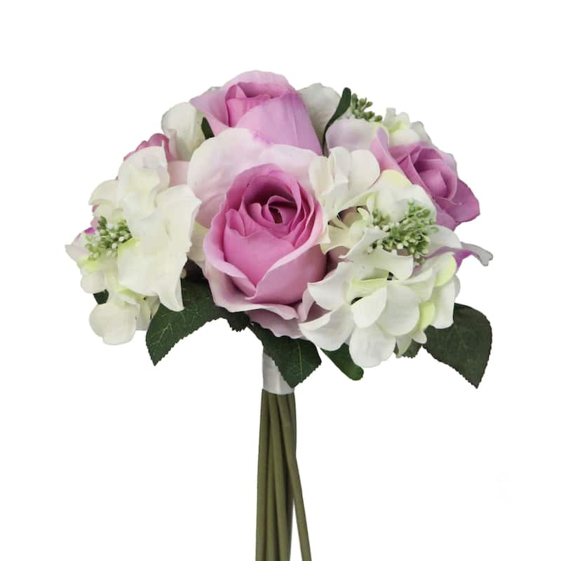 9-stem Faux Rose and Hydrangea Mixed Bouquet - N/A