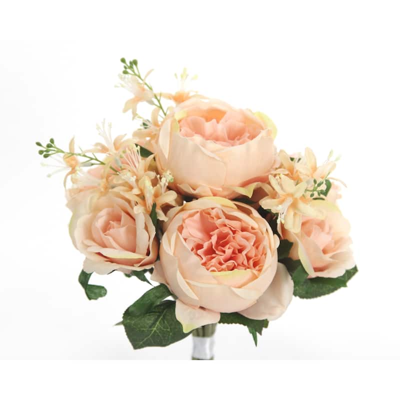 10 Stems Faux English Rose and Rose Bud Bouquet - GPB8360-PEACH