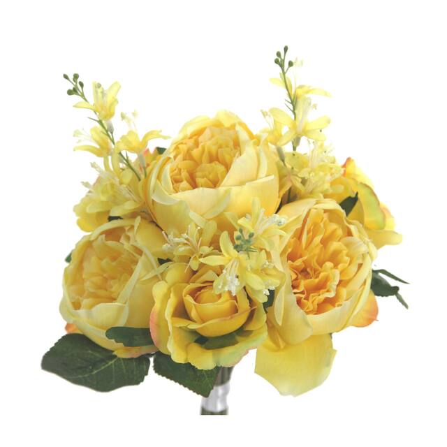 10 Stems Faux English Rose and Rose Bud Bouquet - Yellow