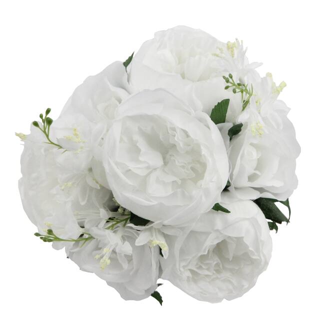 10 Stems Faux English Rose and Rose Bud Bouquet - White