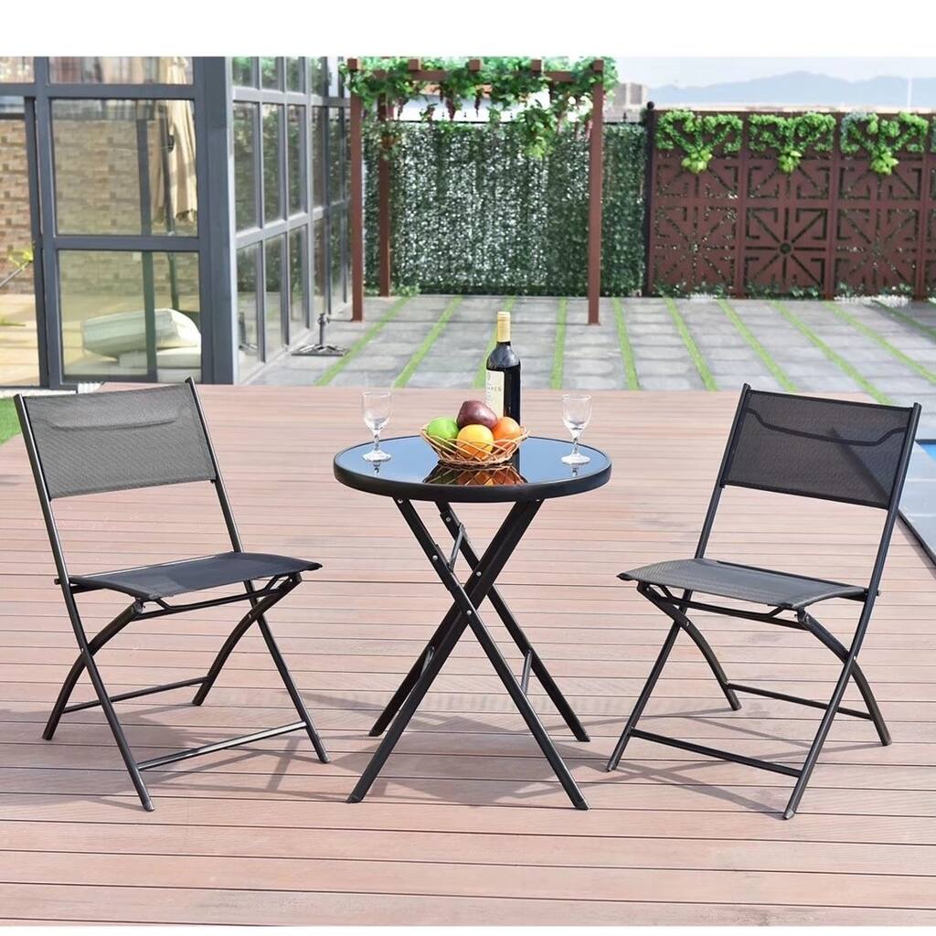 Patio 3PCs Folding Round Table Chair Set Garden Bistro Backyard