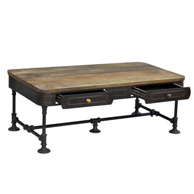 The Post Industrial Metal and Wood 2 Drawer Coffee Table