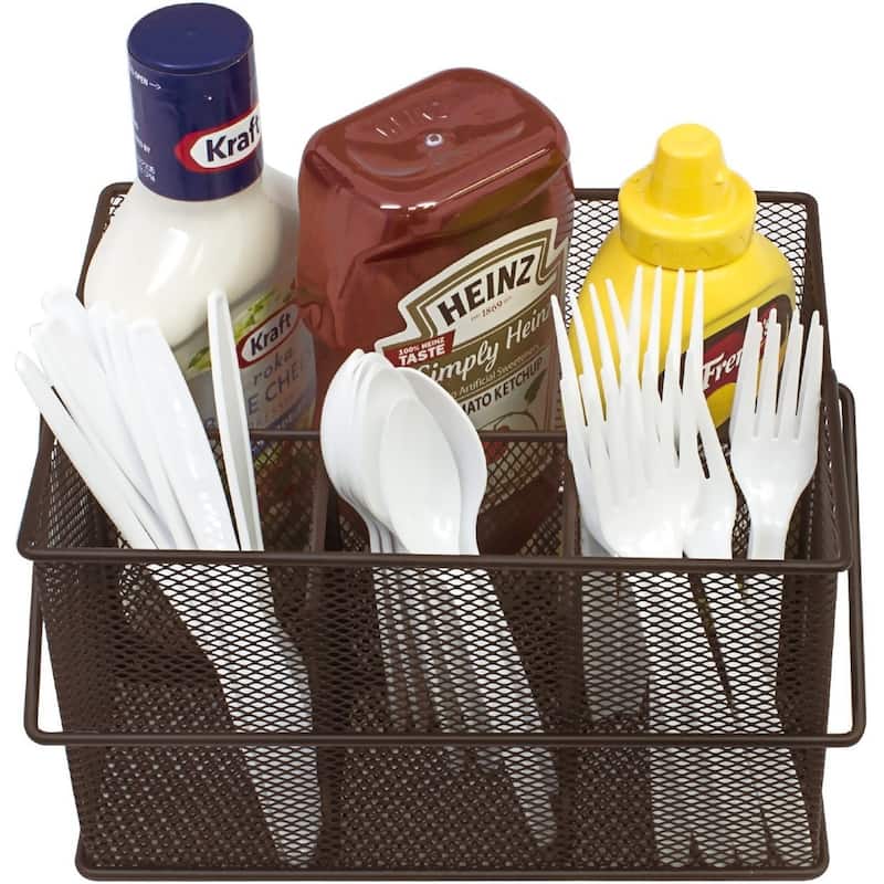 Utensil Caddy, Multi-Purpose Steel Mesh Silverware, Napkin Holder, and Condiment Organizer, Multi-Purpose Steel Mesh