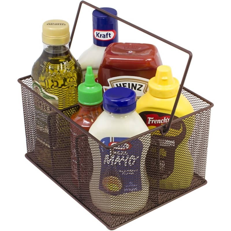 Utensil Caddy, Multi-Purpose Steel Mesh Silverware, Napkin Holder, and Condiment Organizer, Multi-Purpose Steel Mesh - Brown