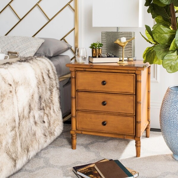Safavieh Mina Modern Coastal 3-Drawer Brown Bamboo Nightstand