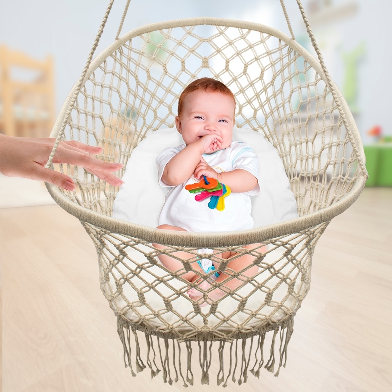 hanging rope baby cradle