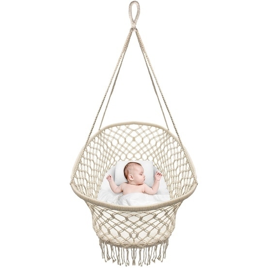 macrame hanging baby crib