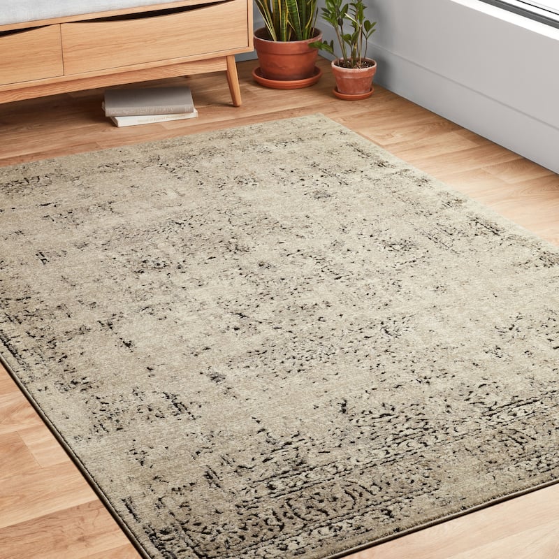 Alexander Home Carissa Stone/Charcoal Distressed Abstract Area Rug - 9'6" x 13' - Stone/Charcoal - Rectangle