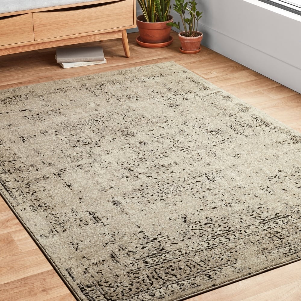 Alexander Home Carissa Stone/Charcoal Distressed Abstract Area Rug