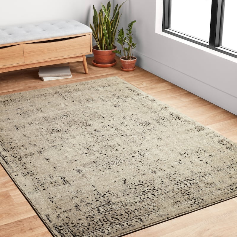 Alexander Home Carissa Stone/Charcoal Distressed Abstract Area Rug
