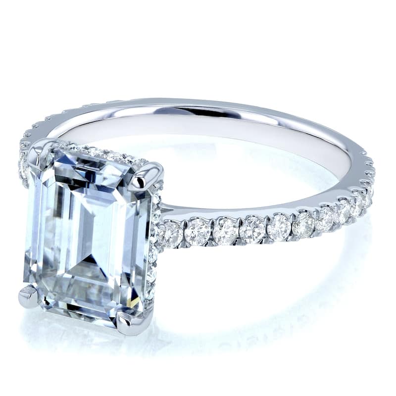 Annello by Kobelli 14k Gold 2 7/8ct TGW Emerald-cut Forever One Moissanite and Diamond Engagement Ring