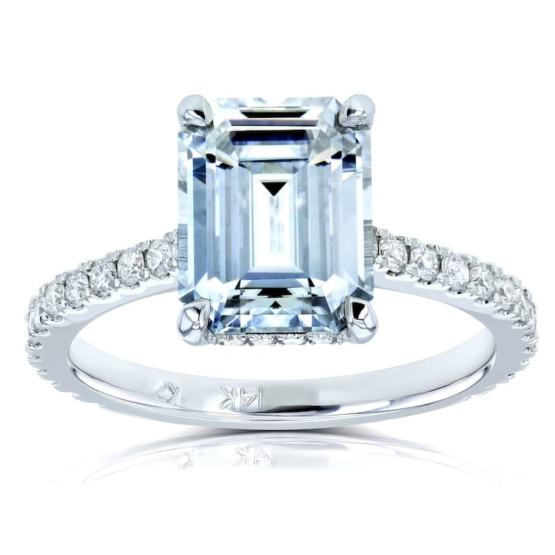 Annello by Kobelli 14k Gold 2 7/8ct TGW Emerald-cut Forever One Moissanite and Diamond Engagement Ring