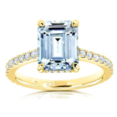 Annello by Kobelli 14k Gold 2 7/8ct TGW Emerald-cut Forever One Moissanite and Diamond Engagement Ring